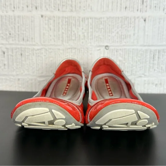 Prada Buffalo Lux Orange Silver Patent Leather Scrunch Ballet Flats Size 36 - Picture 6 of 16